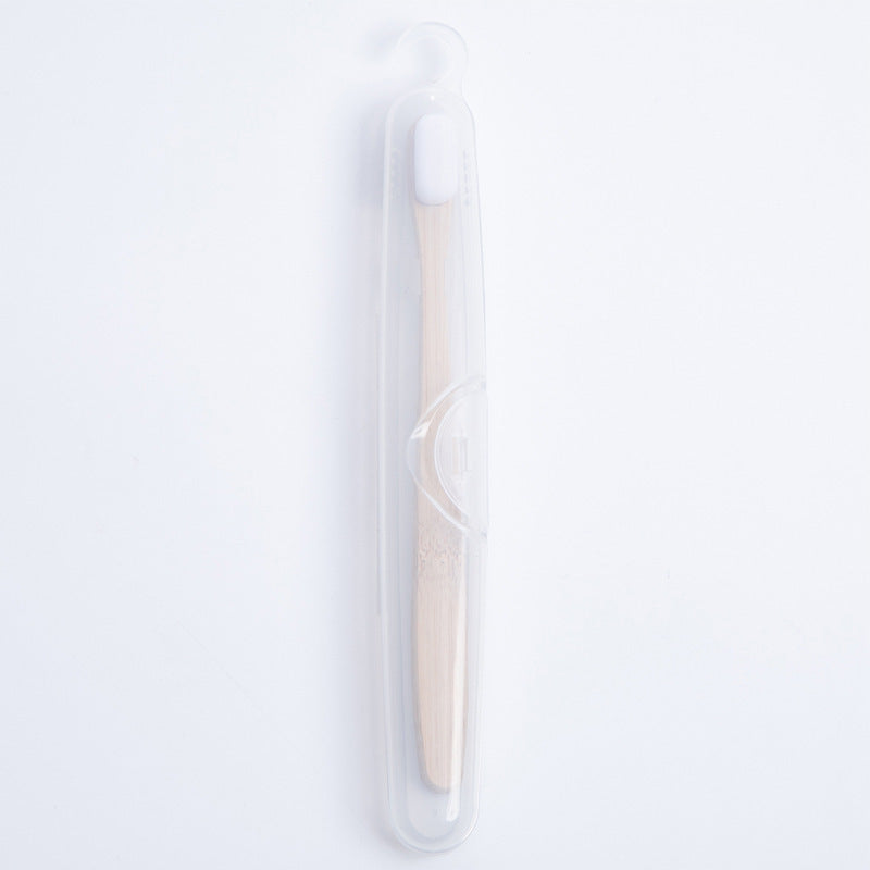 Clear plastic case with a white object inside on a light gray background