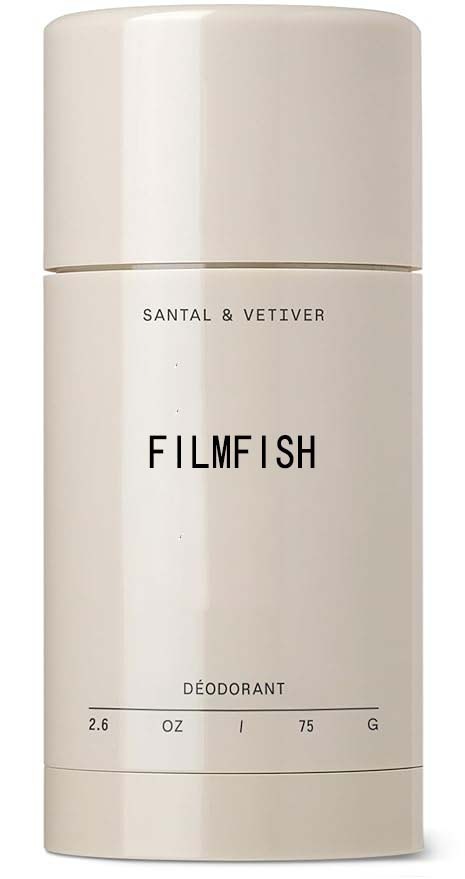 Deodorant container with 'Filmfish' branding on a white background