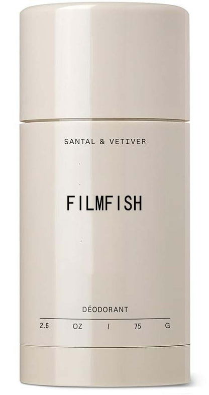 Deodorant container with 'Filmfish' branding on a white background